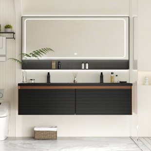 Meuble-lavabo mural double avec plateau en résine