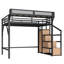 Lit mezzanine simple TG avec escalier de rangement, garde-robe et tablettes intégrées, structure en métal avec lumières USB et DEL, bois naturel-2101073940-2101073944
