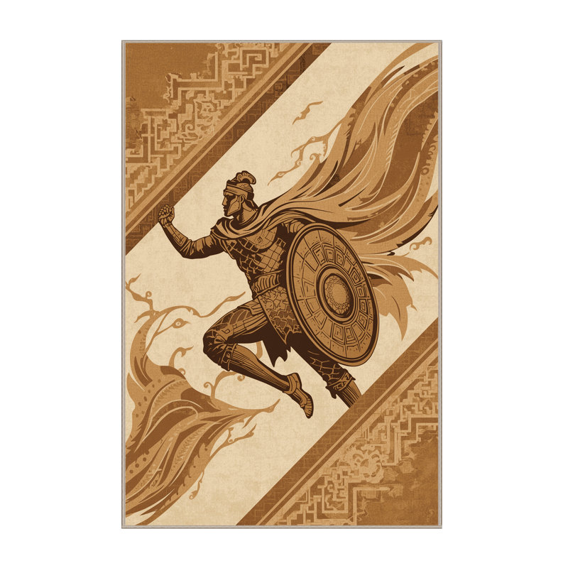 Soft Plush Durgin Myrmidon Warrior Classic Oriental Area Rug in Brown – Beige Binding, 6x9