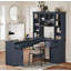 Bureau d'ordinateur en L avec rangement et prise de courant - 2 armoires, 2 tiroirs, 11 tablettes ouvertes | Convient au bureau / salon / bureau