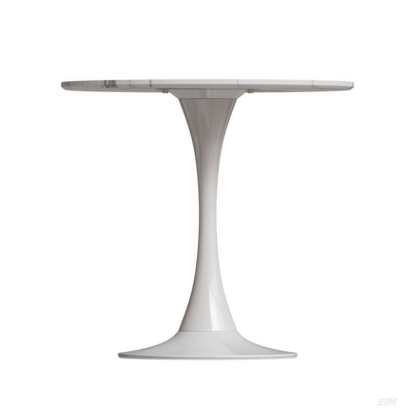 31.4 "Round Dining Table, Medieval White Marble Patterned Dining Table, 2-3 Person Metal Base Dining Table, Easy To Assemble Casual Coffee Table, Office Desk