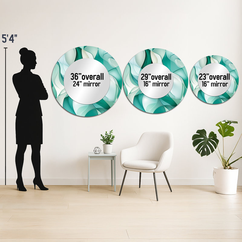 Motif côtier mosaïque vert clair Richmon - miroir abstrait, miroir mural rond vert, impression sur métal, 36 po x 36 po