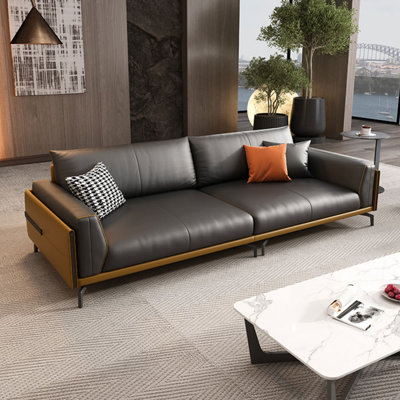 Coffee Genuine Leather Modular Sofa cushion couch