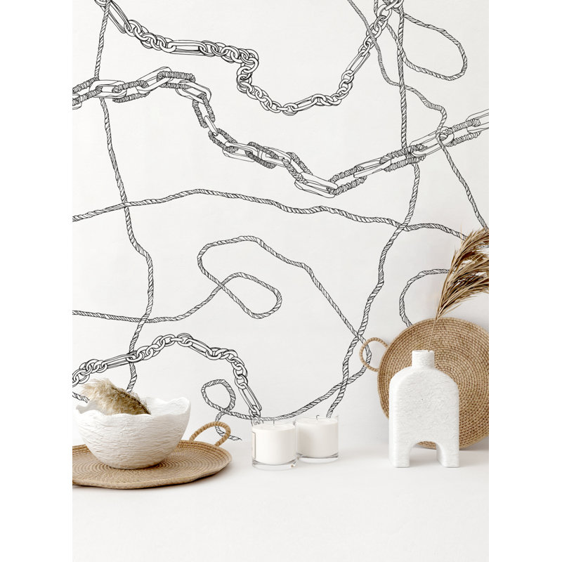 Papier peint adhésif peler et coller Elegant Ropes and Chains, Noir, L 96 po x l 48 po