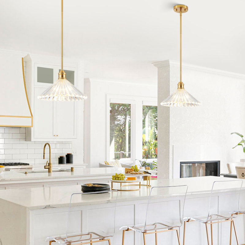 12.5'' Gold Pendant Light with Textured Glass