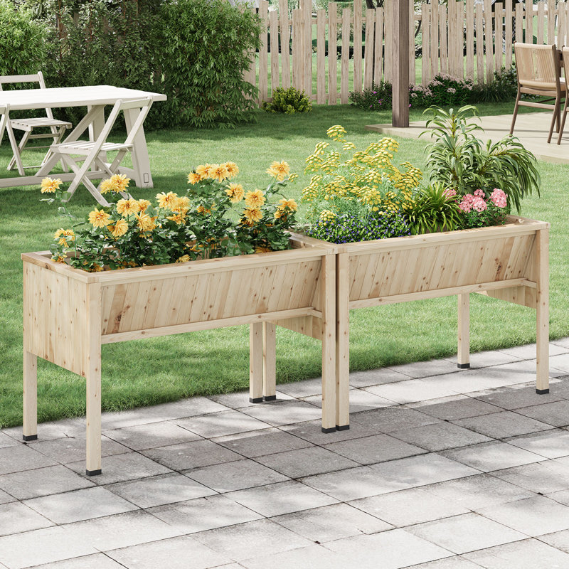 Wood Raised Garden Bed, 77cm H x 116.5cm W x 60cm D, Yellow