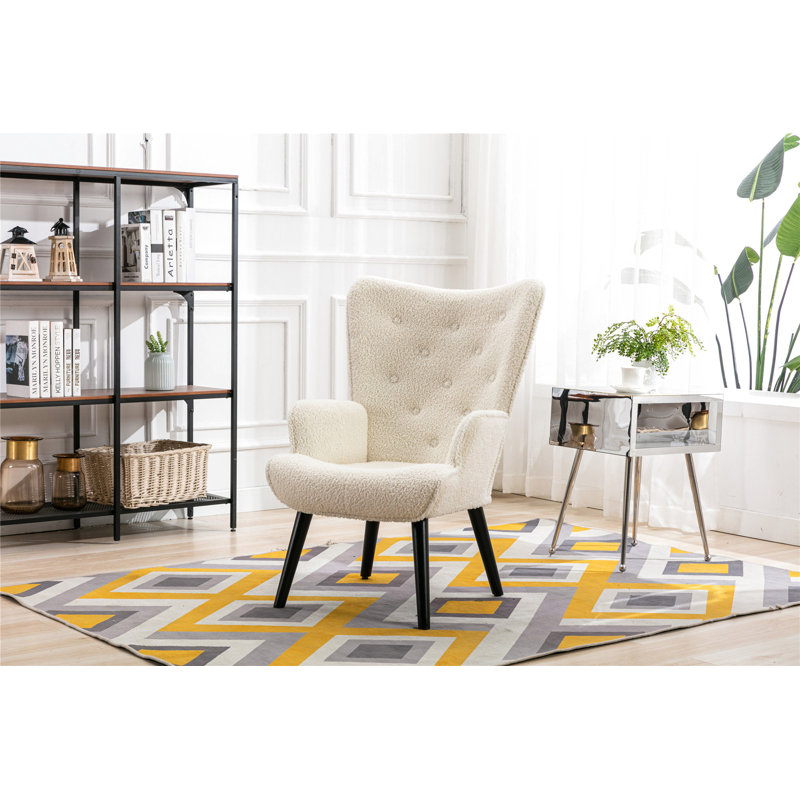 Fauteuil capitonné large de 29,87 po Kylamarie, Ourson blanc