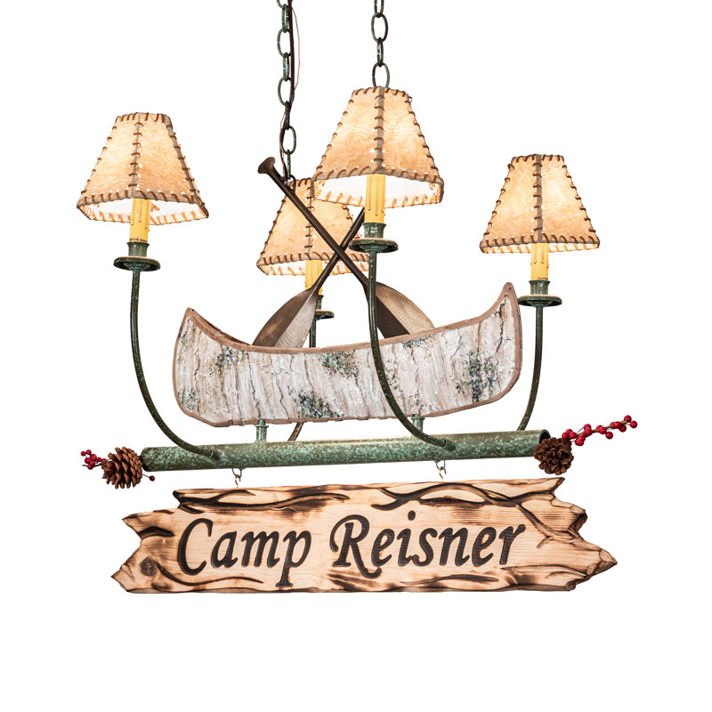 35" Long Personalized Canoe 4 Light Chandelier