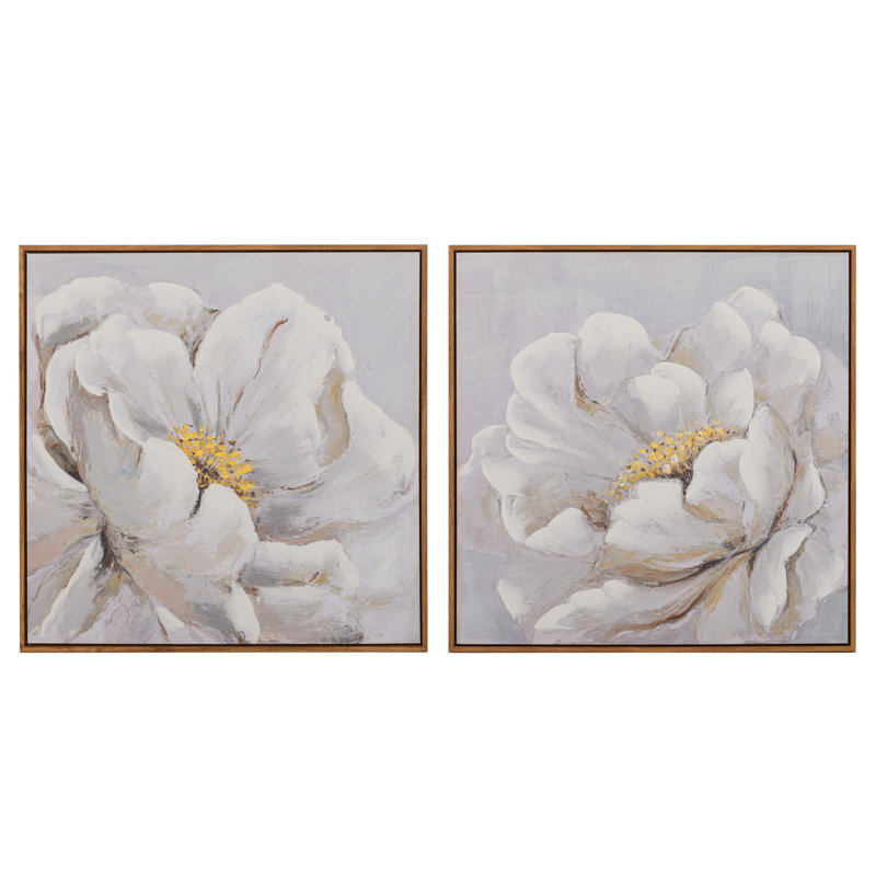 Flowers 80% Hand Painted Set 2 Canvas 60X4X60 Cm - 2 Piece Wrapped Canvas Print Set