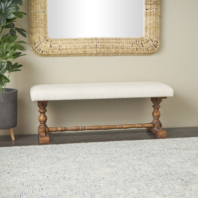 Banc en tissu crème avec pieds tournés bruns