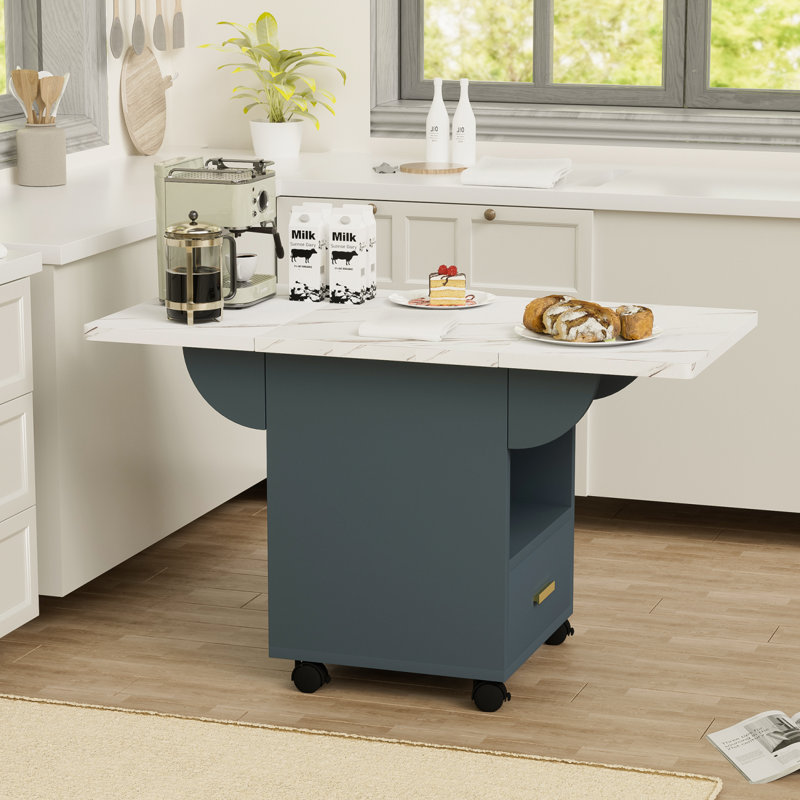 Wood Folding Dining Table with Wheels and Storage Rack