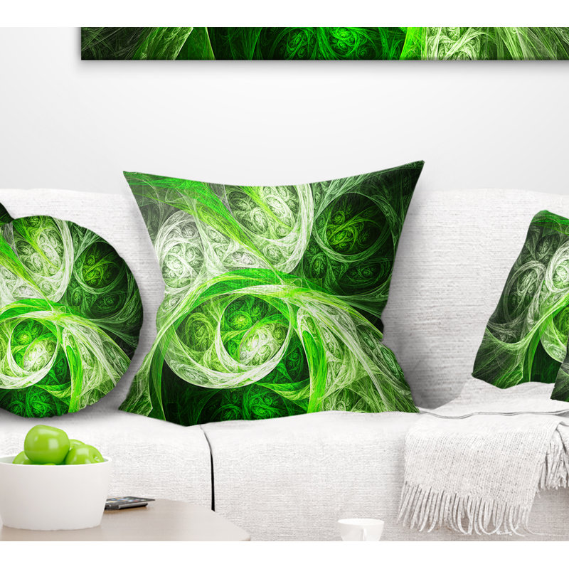 Mystic Green Fractal - coussin imprimé abstrait, 16 po x 1 po, Coussin décoratif