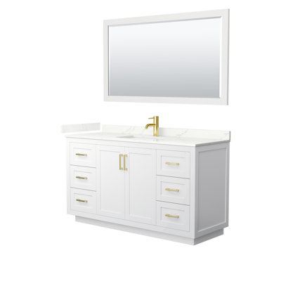 Ensemble de meuble-lavabo simple autoportant 60 po avec plateau en quartz Miranda