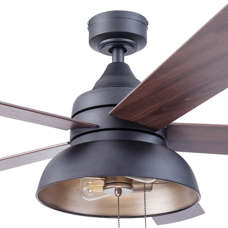 Ventilateur de plafond 52 po avec lumières Brightondale, Noir mat avec pales en chêne argenté