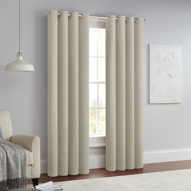 Eclipse Solid Thermapanel Grommet Energy Saving Room Darkening Curtain Panel, 54" W x 54" L, Stone