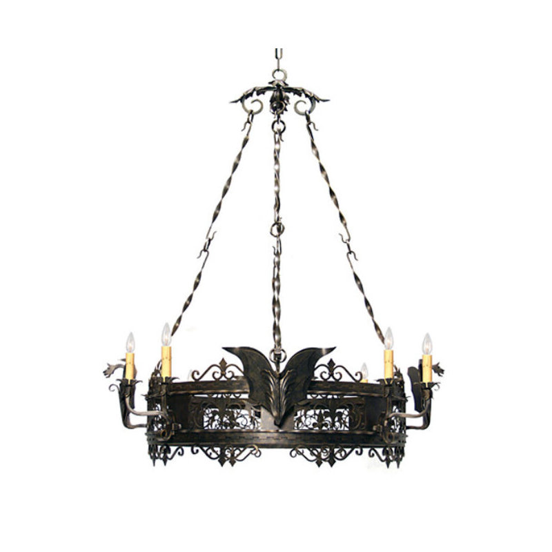 Dragone 8 - Light Chandelier, Antique Rust, Aged Celadon Parchment