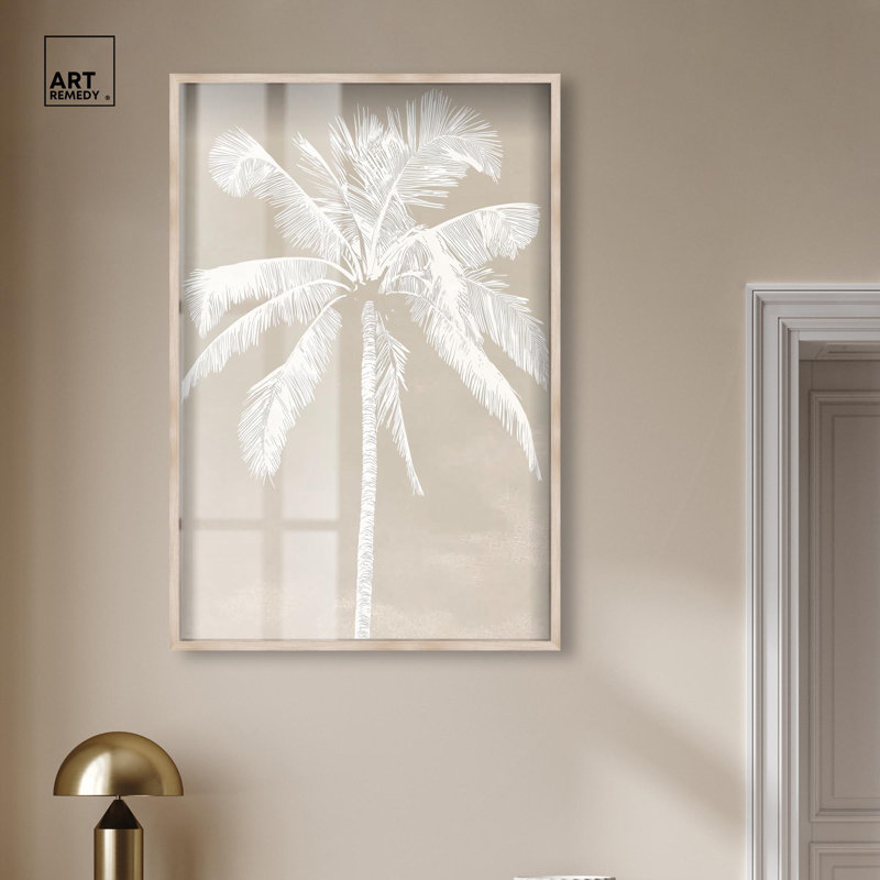White Palm I Shadowbox Print Coastal Wall Art by Art Remedy, Blonde Frame, 31 x 46, 46" H x 31" W, Blonde Frame