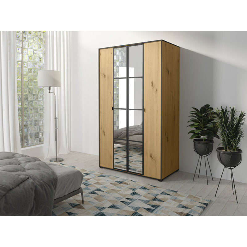 Janaja 2 Door Manufactured Wood Wardrobe,  206cm H x 150cm W x 65cm D, Artisan Oak/Black