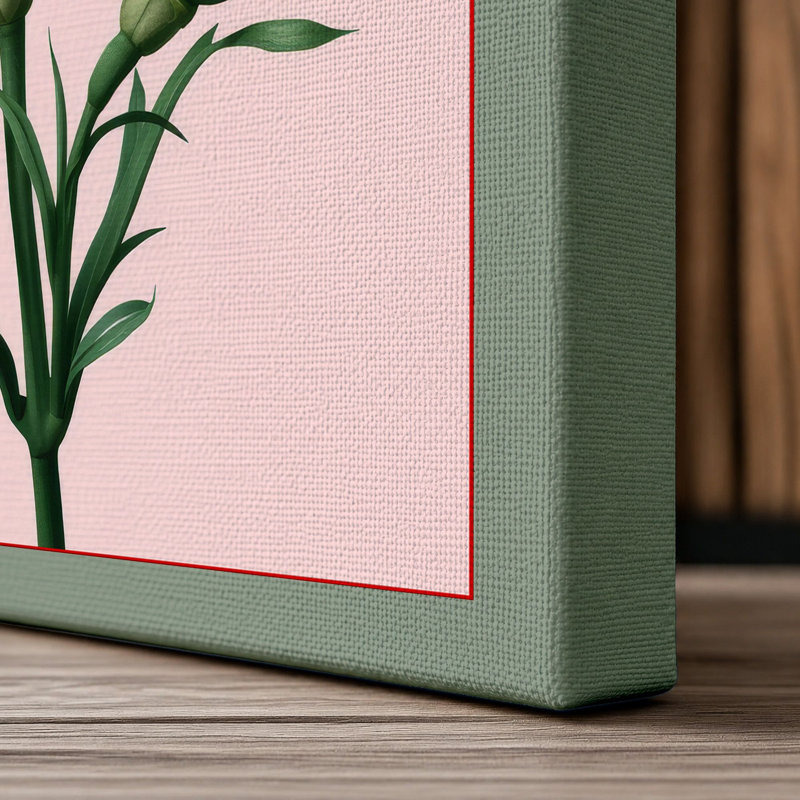 Pink Carnation Botanical - Wrapped Canvas, 36x24 - 91.4 x 61.0 cm, Sage Border