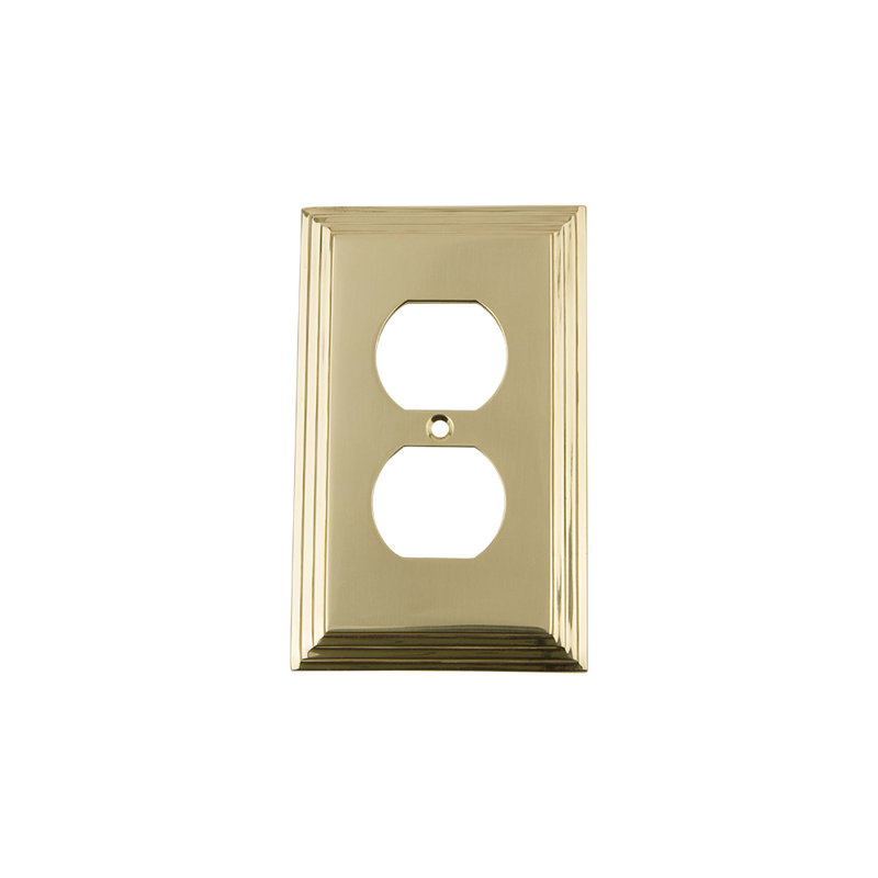 Deco 1-Gang Duplex Outlet Wall Plate, Polished Brass