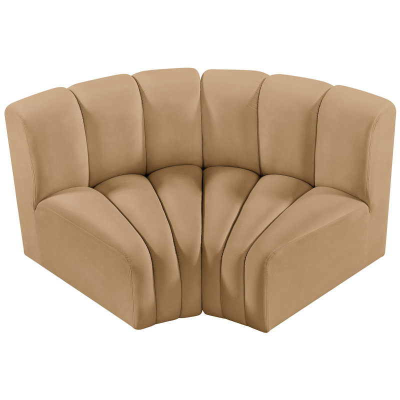 Ivanildo Upholstered Curved Sectional Reversible, Camel Velvet