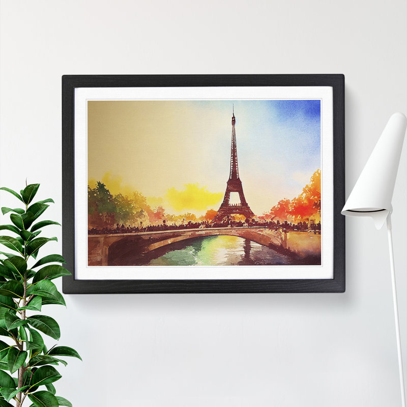 Eiffel Tower In Watercolour Vol.3 - Single Picture Frame Painting, Black , 46cm H x 64cm W x 2cm D