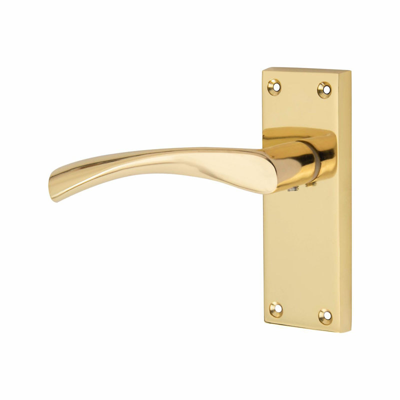 1 Set Victorian Scroll Astrid Door Handles in Polished Brass with 1 Pair of 3" Standard Butt Hinges & Latches Pack - 120mm x 40mm Backplate