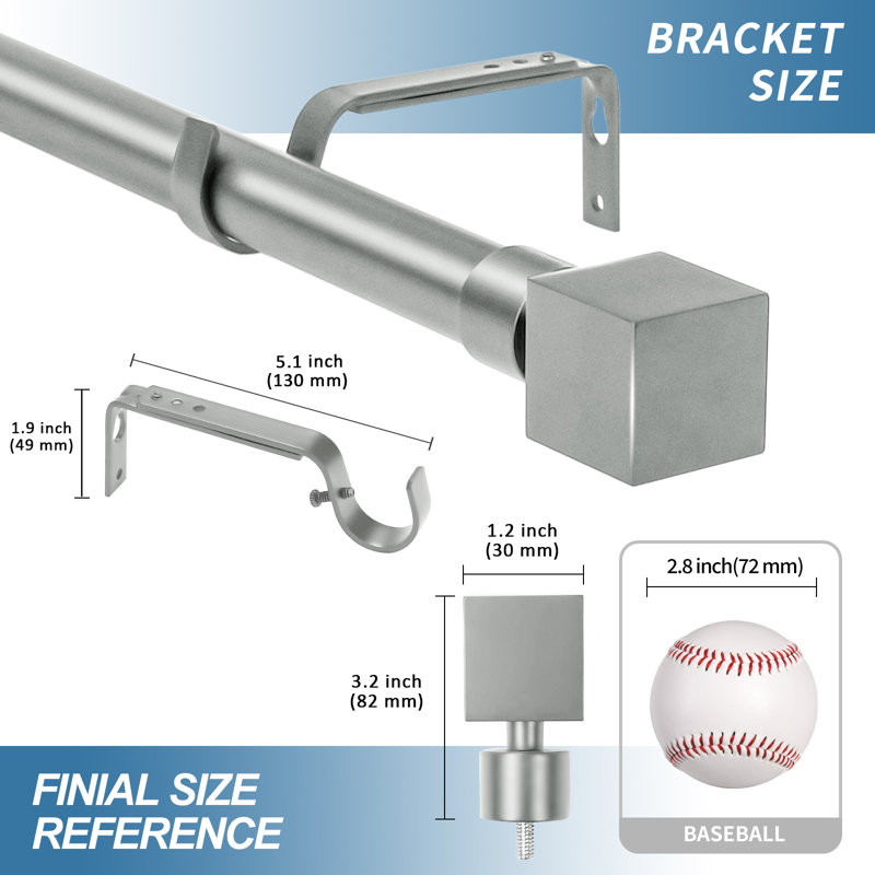 Tringle à rideaux simple Zaytoune Wright, l 48 po à 84 po, Étain