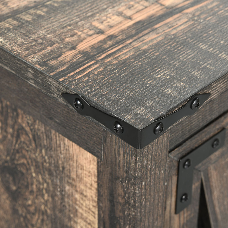 25"Tall Farmhouse Square End Table with RGB Lighting & Charging Station, Dark Brown Top/Dark Brown Base