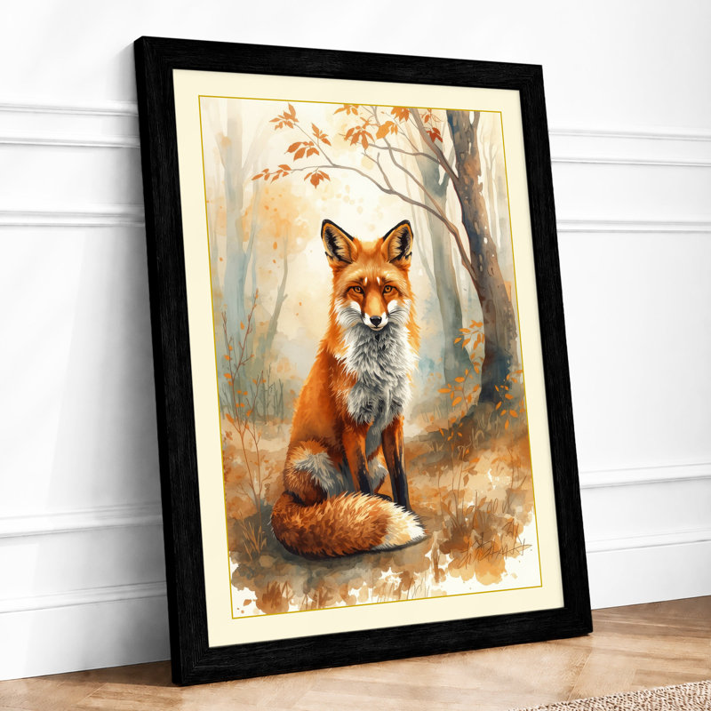 Fox in the Clearing Boho - Framed Print, A1 - 84.1 x 59.4 cm, Black