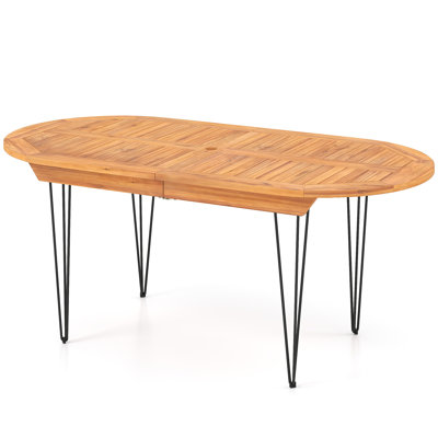 71'' Patio Dining Table 6 Person Large Oval Table w/ Teak Wood Tabletop