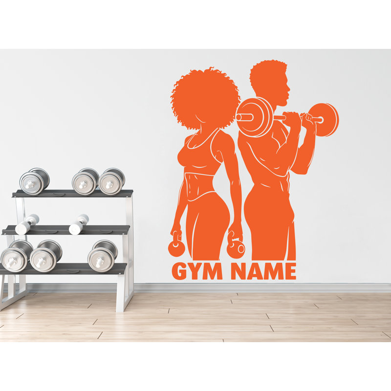 Adhésif mural Couple afro American Gym, 35 po x 47 po, Oui, Rose pastel
