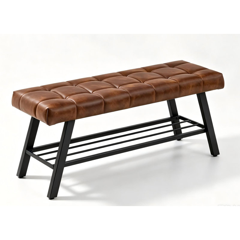 Banc de rangement pour chaussures l 44,9 po avec pieds en métal, Polyuréthane noir