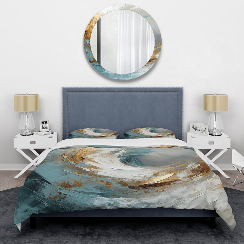 Ensemble de housse de couette or et gris Spiral Whispers II - Abstract Spirals