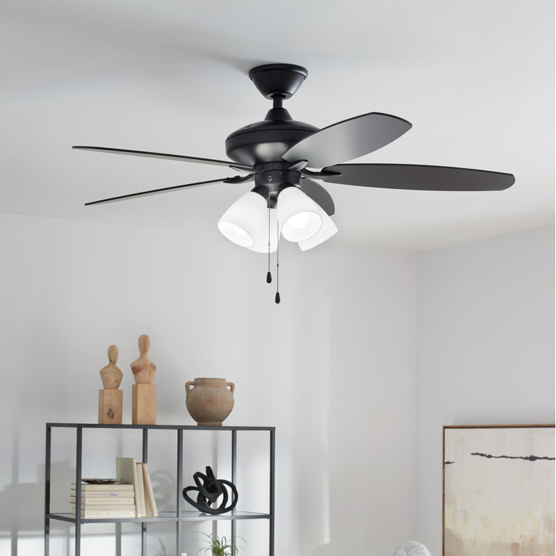 52'' Ceiling Fan with Light Kit, Black with Satin Blade