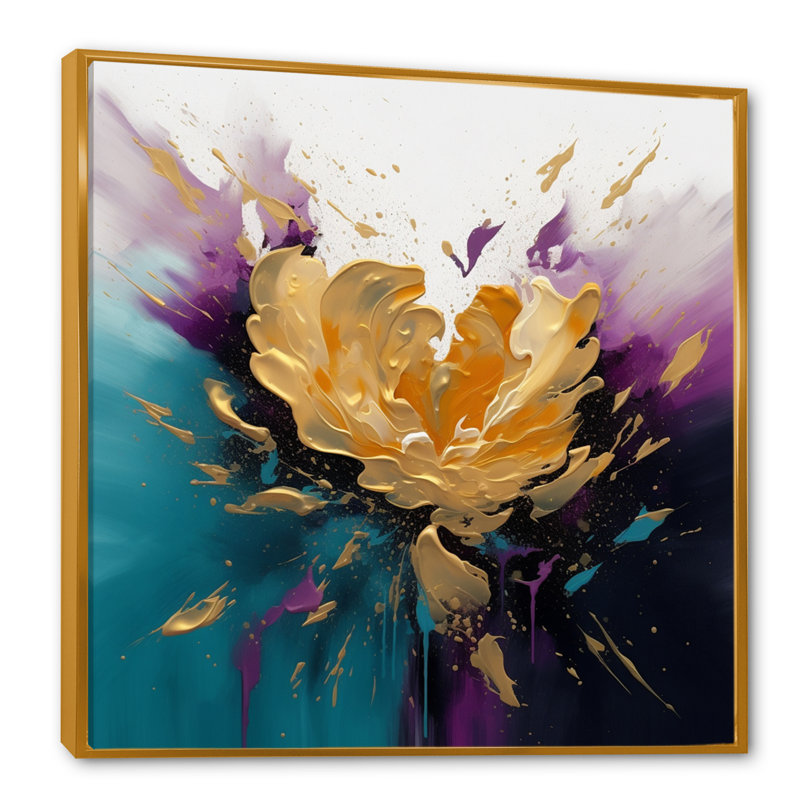 Émotion de pivoines jaunes et bleues sur toile, H 30 po x l 30 po x P 1 po, Cadre flottant doré