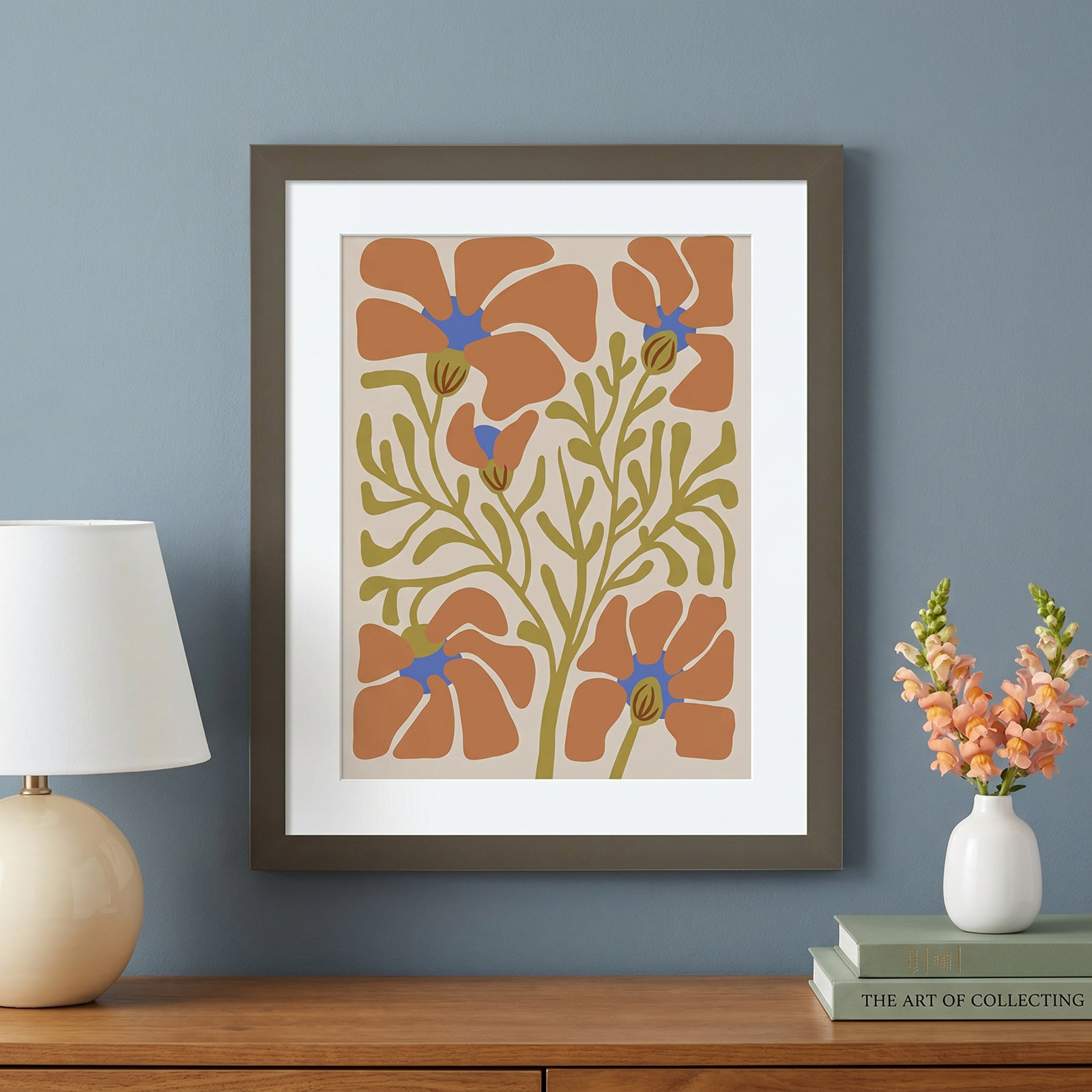 Expressive Abstract House Plant Orange Print, White, 17" H x 14" W x 1" D