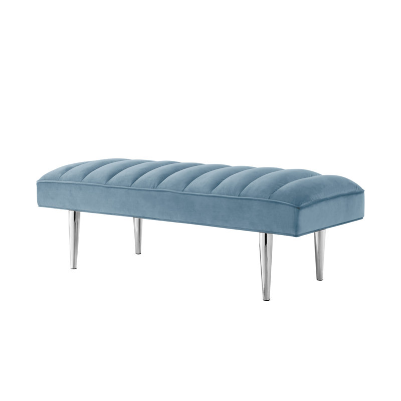Ulya Velvet Upholstered Bench, Blue, Silver