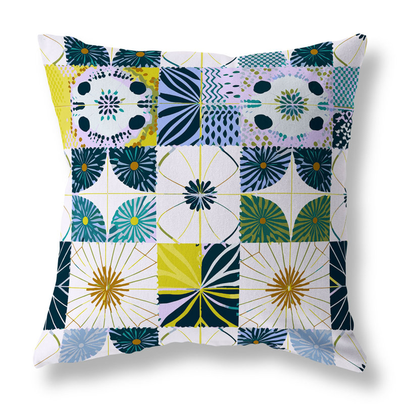 Coussin décoratif intérieur / extérieur Zellige Dreamscapes, H 26 po x l 26 po, Bleu / olive