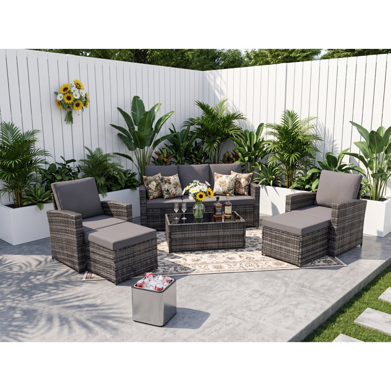 Ensemble de canapé modulaire d'extérieur avec 2 chaises, 2 repose-pieds et 1 table, Light Gray