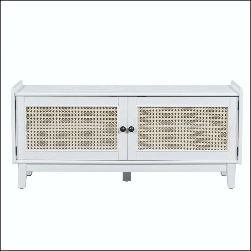 Banc de hall d'entrée en rotin avec coussin et rangement réglable Boho - blanc, Gray, Beige, blanc