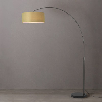 Float 92" Arc Lamp - Black Nickel, Black Marble Base, Avocado Linen Shade, Dimmable, Bulb Included