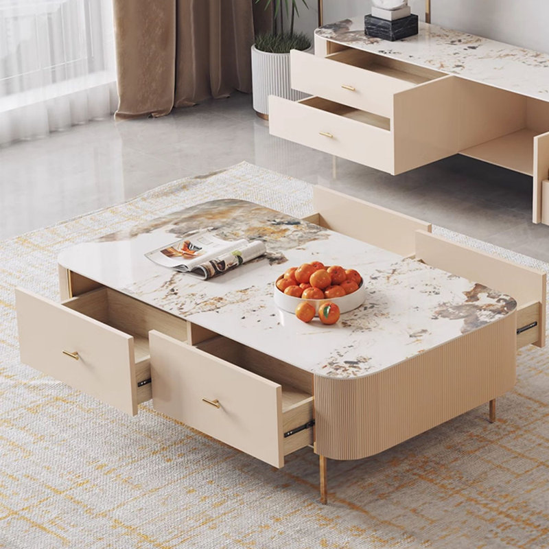 Table basse en pierre frittée de style italien, H 15,75 po x L 51,18 po x l 27,56 po