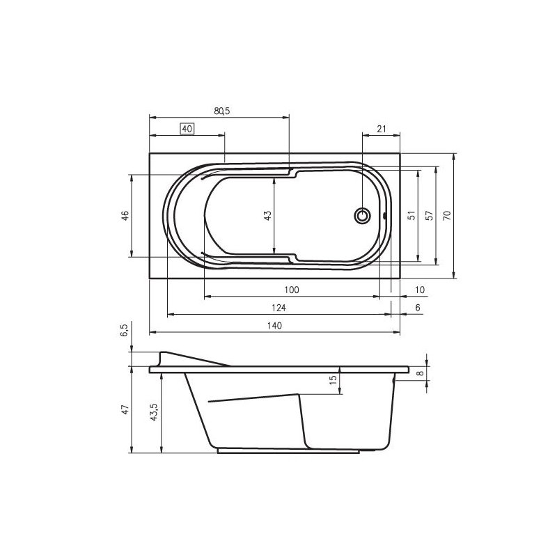 x Soaking Acrylic Bathtub, 75cm H x 155cm L x 85cm D