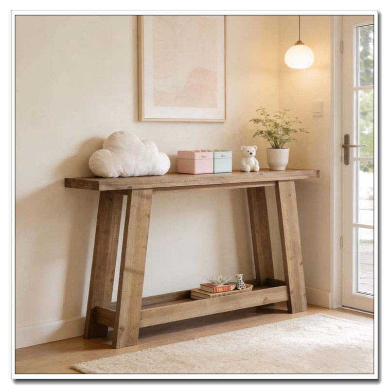 Canapé étroit, console à deux niveaux