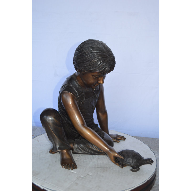 Bronze Boy Push Turtle Fountain