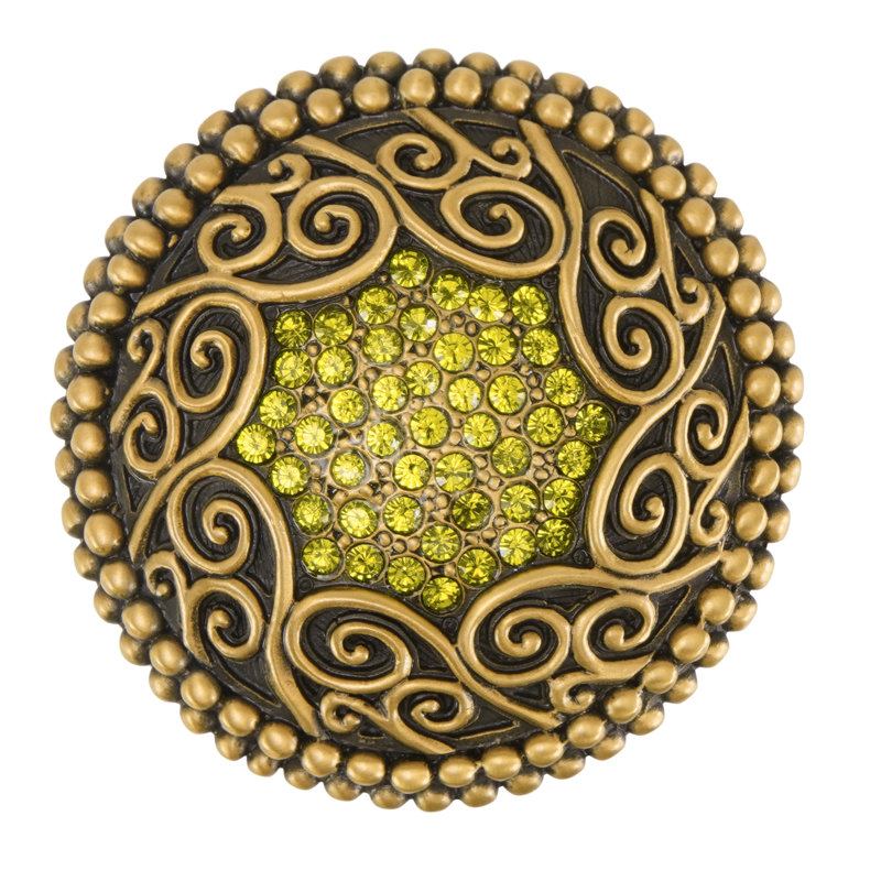 DECO 1-5/8" KNOB DECORATED WITH OLIVINE SWAROVSKI CRYSTALS, Gold
