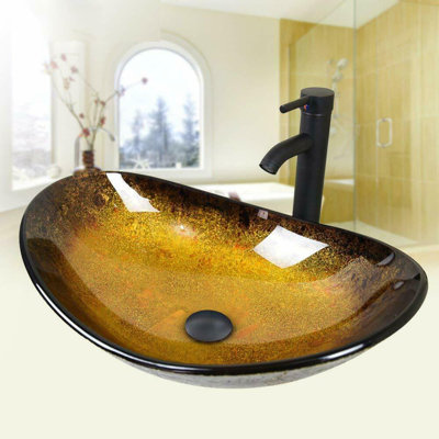 Wade Logan® Beyo 13.8'' Tempered Glass Oval Bathroom Sink with Faucet