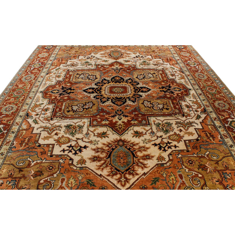 Tapis turc ivoire et rouille Oushak, Rectangle 9 pi x 12 pi 2 po