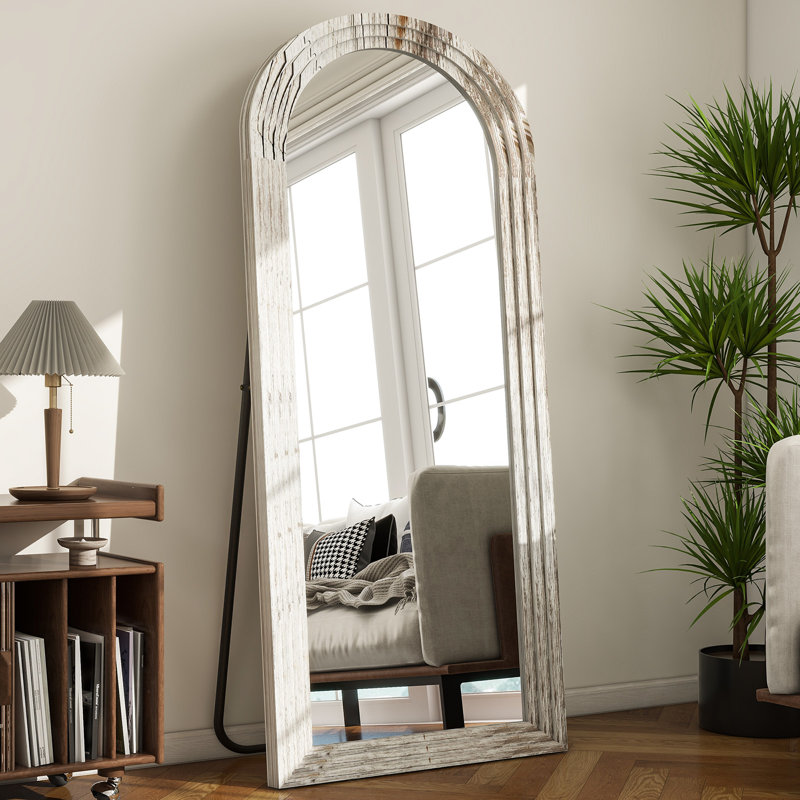 Dala Solid Wood Arch Floor Mirror, 70" H x 30" W x 1.6'' D, White